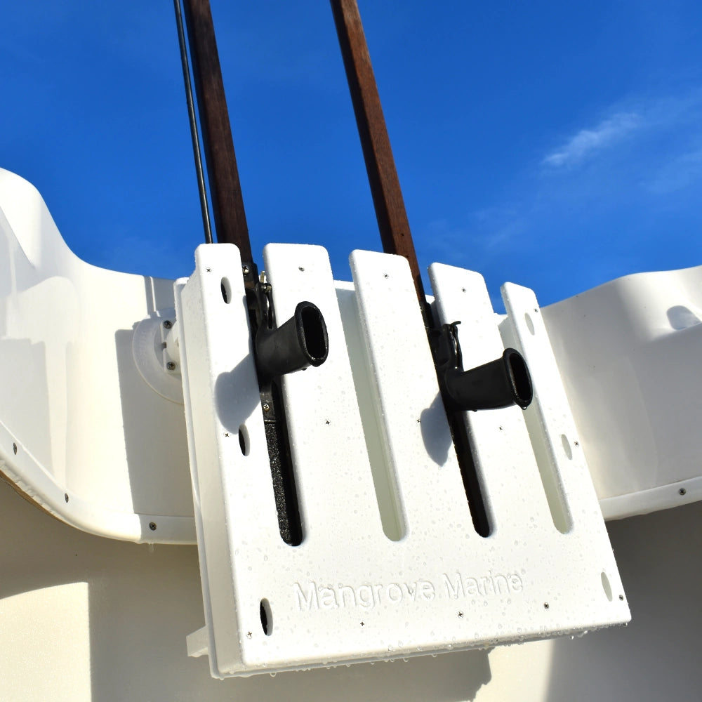 Need a safe and secure place to store your spearguns but don't want to drill any holes in your boat? Want to bring a speargun rack on another boat? Look no further than the Mangrove Marine SeaSucker Speargun Rack! Constructed of 3/4" King Starboard, all 316 stainless hardware & features NO mounting holes to drill.
