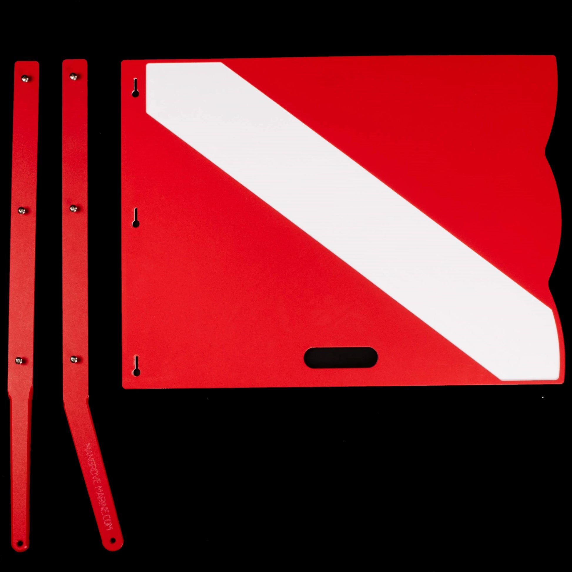 Made of King Brand Starboard that does not fade, our Hard Dive Flag is available in 2 mounting options and will never fade.  Make sure other boaters have clear visibility of Diver Down Stay Clear to ensure your diver safety.